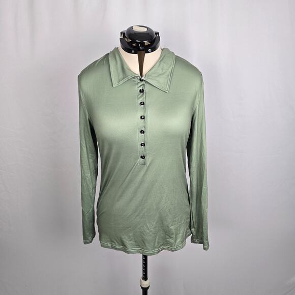 Unbranded Long Sleeve Tees Women's M Green Half Button NWOT - Picture 2 of 15
